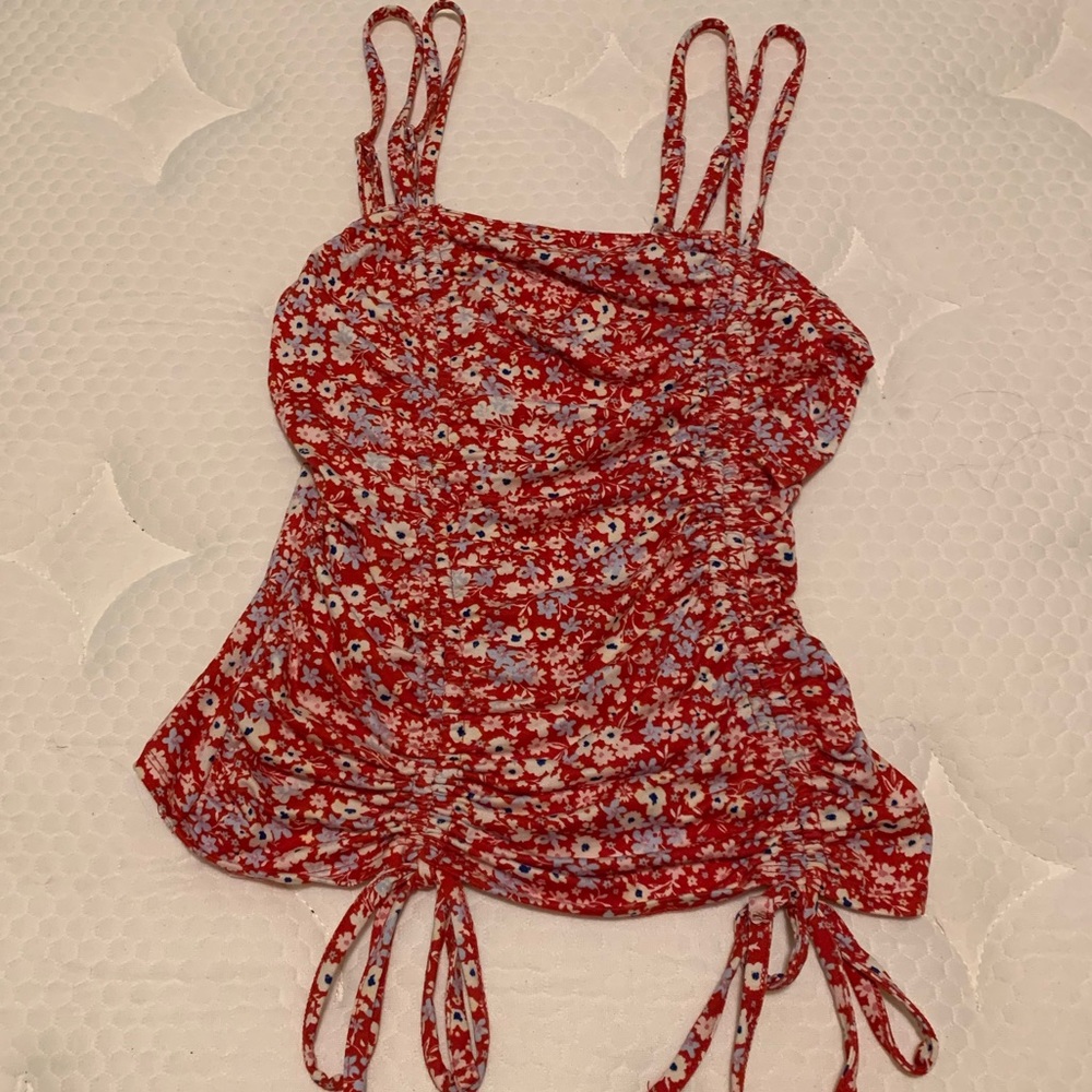 Floral rouged spaghetti strap